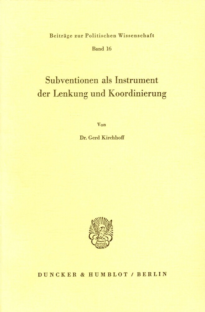 Subventionen als Instrument der Lenkung und Koordinierung. main product photo