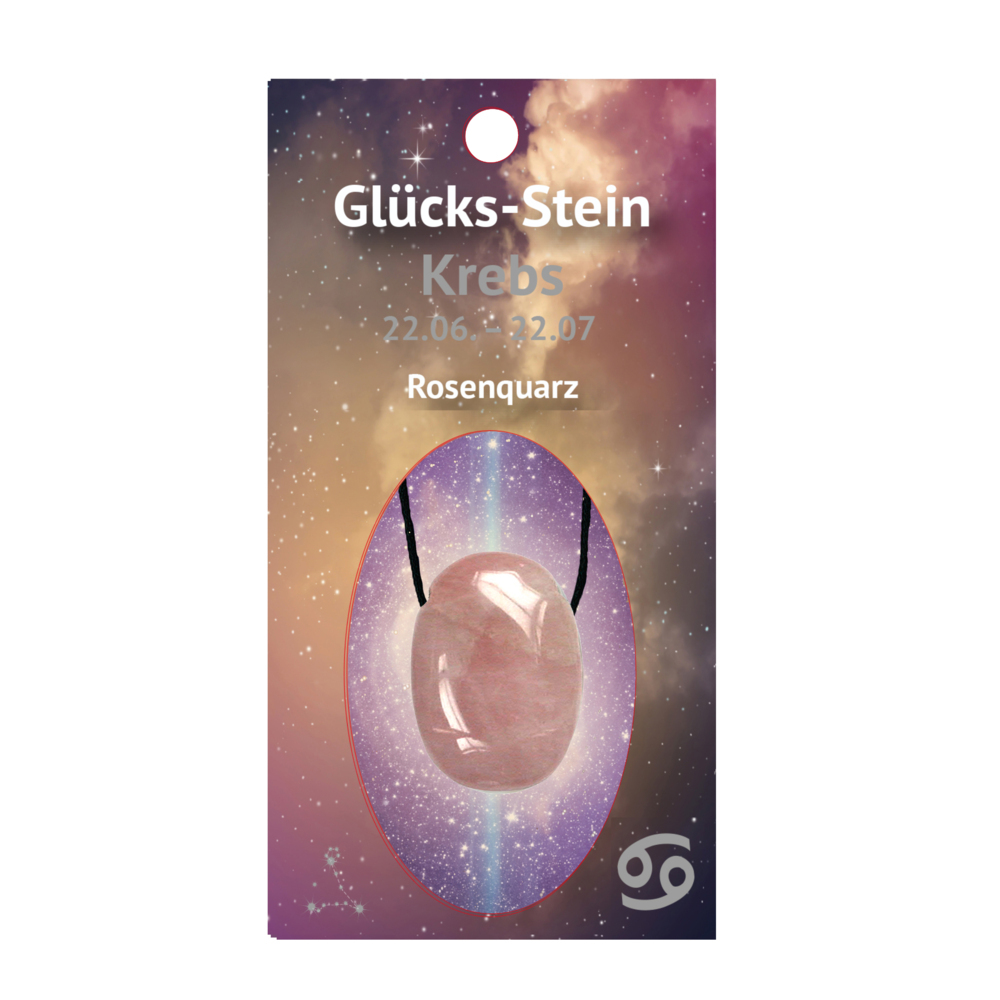 Glücksstein mit Band auf Astrokarte Krebs/Rosenquarz main product photo