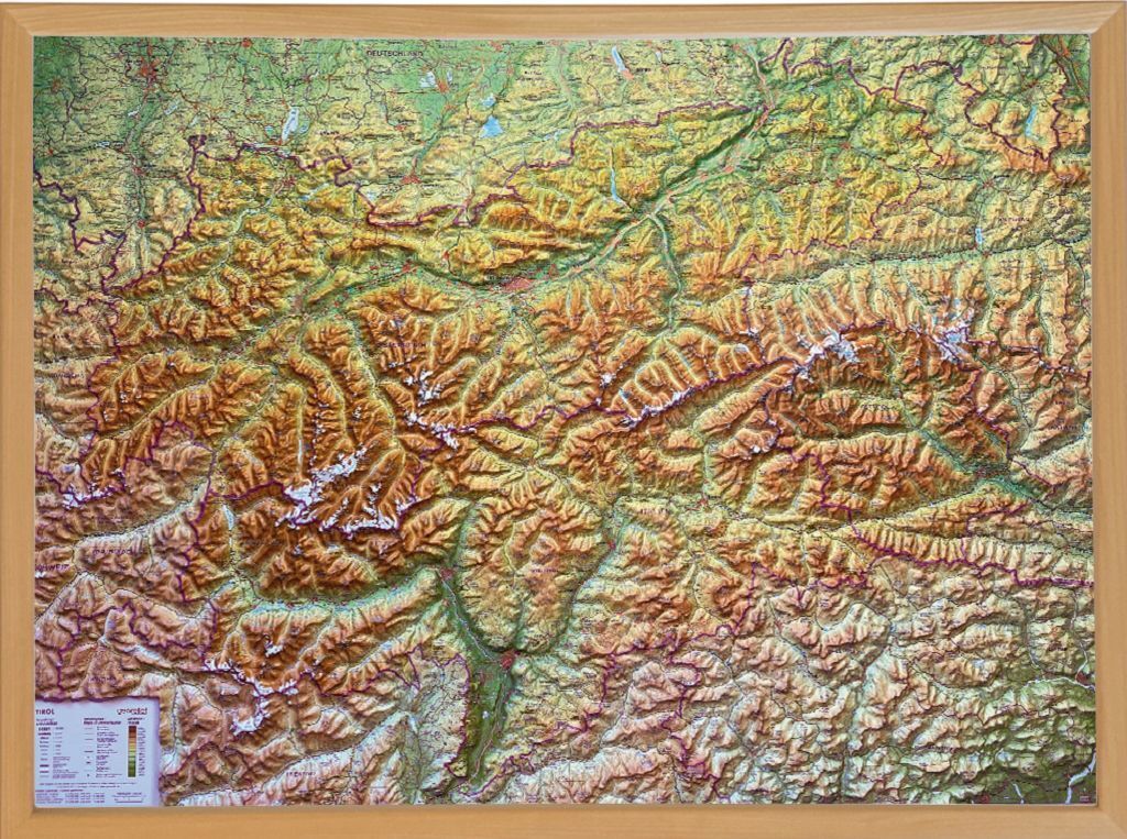 Tirol, Reliefkarte 1:325.000 mit Naturholzrahmen main product photo