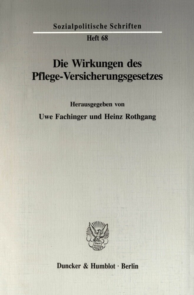 Die Wirkungen des Pflege-Versicherungsgesetzes. main product photo