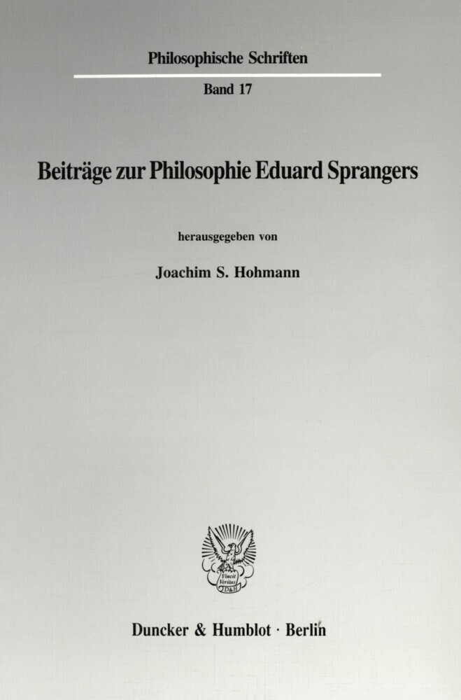 Beiträge zur Philosophie Eduard Sprangers. main product photo