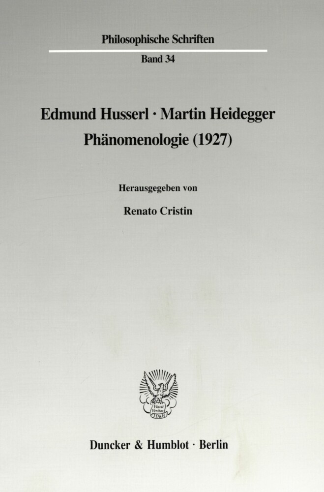 Edmund Husserl - Martin Heidegger: Phänomenologie (1927). main product photo