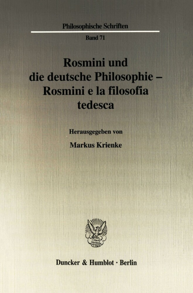 Rosmini und die deutsche Philosophie - Rosmini e la filosofia tedesca. main product photo