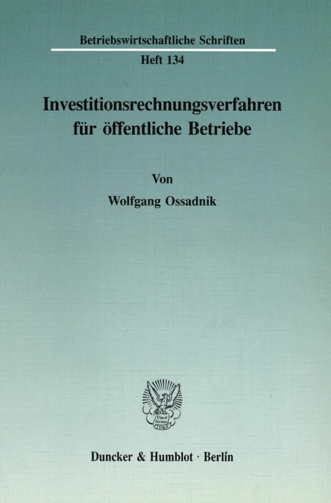 Investitionsrechnungsverfahren für öffentliche Betriebe. main product photo