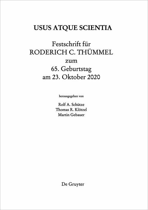 Festschrift für Roderich C. Thümmel zum 65. Geburtstag am 23.10.2020 main product photo