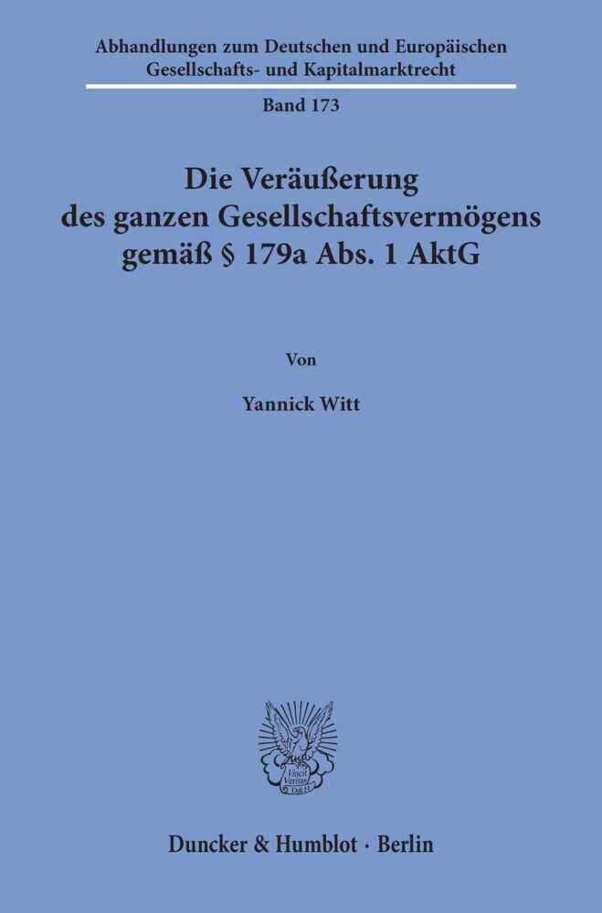 Die Veräußerung des ganzen Gesellschaftsvermögens gemäß § 179a Abs. 1 AktG. main product photo