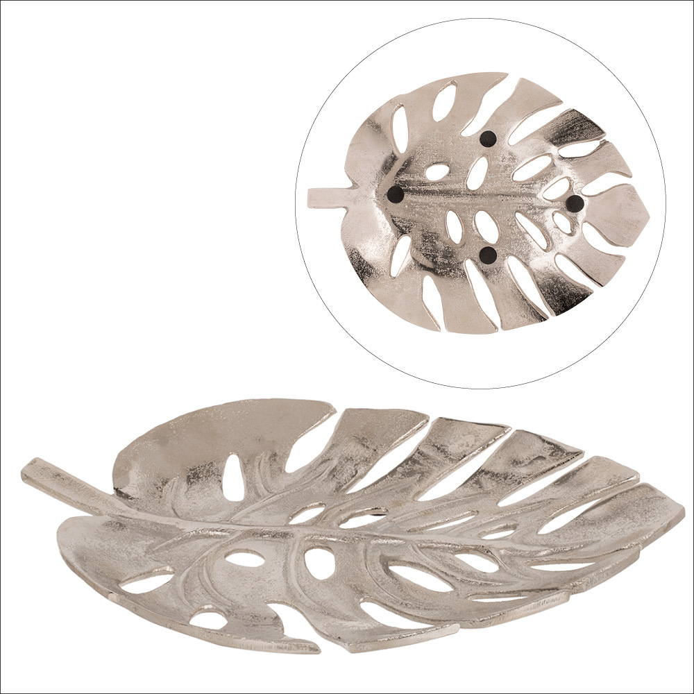 Silberfarbene Metall-Deko-Schale, Monstera, ca. 32 x 25 cm main product photo
