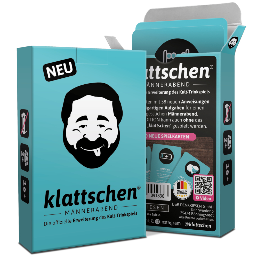 DENKRIESEN - klattschen® - Männerabend - SPIELKARTENKARTON "Das wahrscheinlich beste Trinkspiel aller Zeiten" main product photo