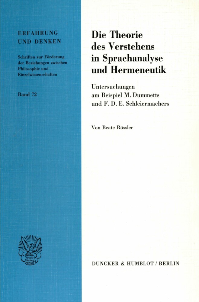 Die Theorie des Verstehens in Sprachanalyse und Hermeneutik. main product photo