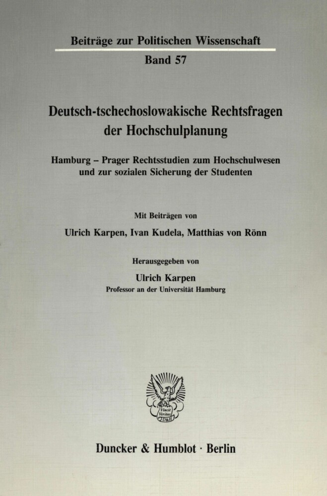 Deutsch-tschechoslowakische Rechtsfragen der Hochschulplanung. main product photo