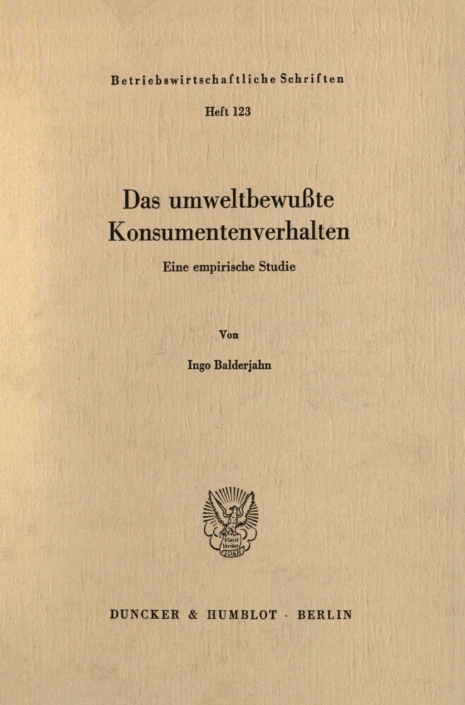 Das umweltbewußte Konsumentenverhalten. main product photo