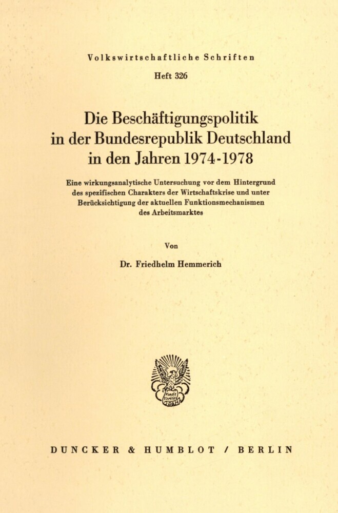 Die Beschäftigungspolitik in der Bundesrepublik Deutschland in den Jahren 1974 - 1978. main product photo