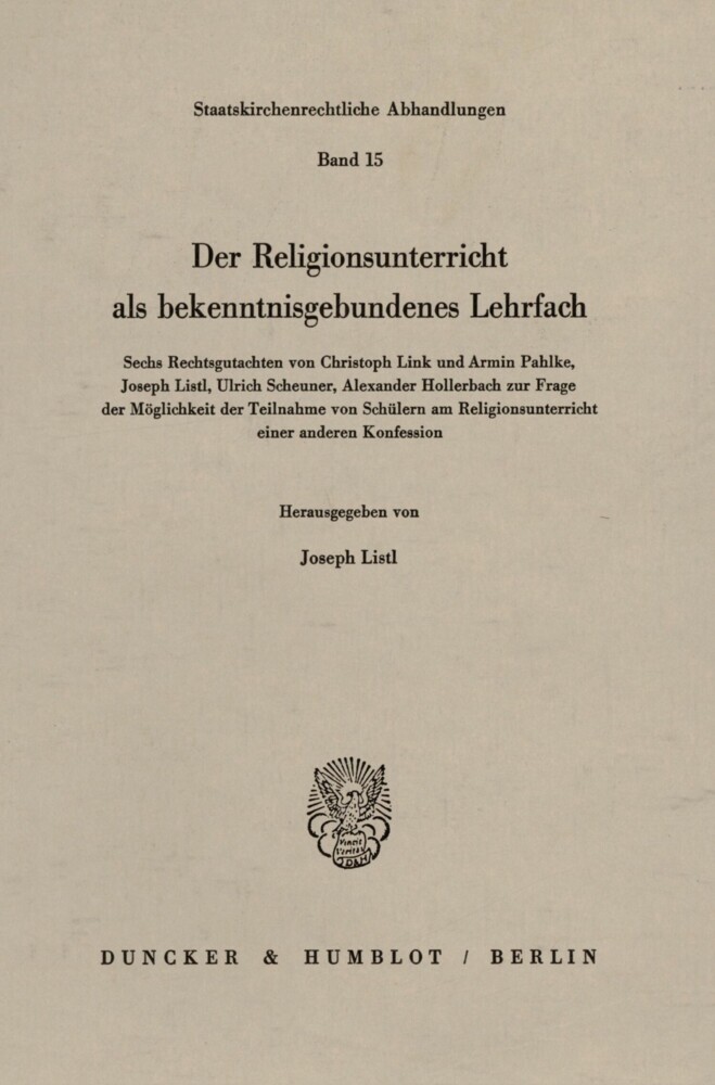 Der Religionsunterricht als bekenntnisgebundenes Lehrfach. main product photo