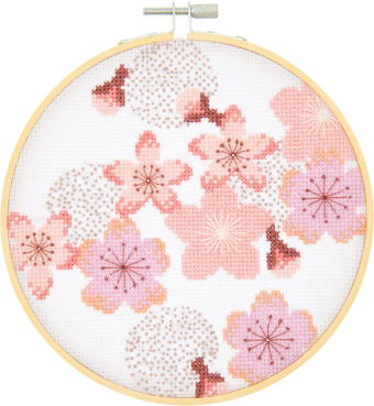 Stickpackung Kirschblüten, Bild Ø 15 cm, gezählter Kreuzstich