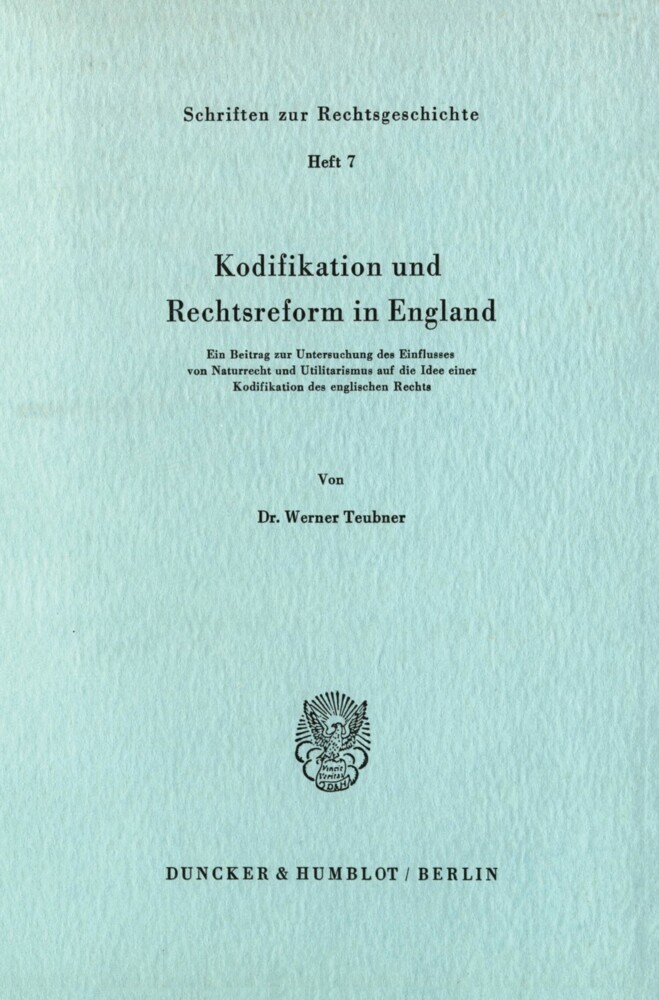 Kodifikation und Rechtsreform in England. main product photo