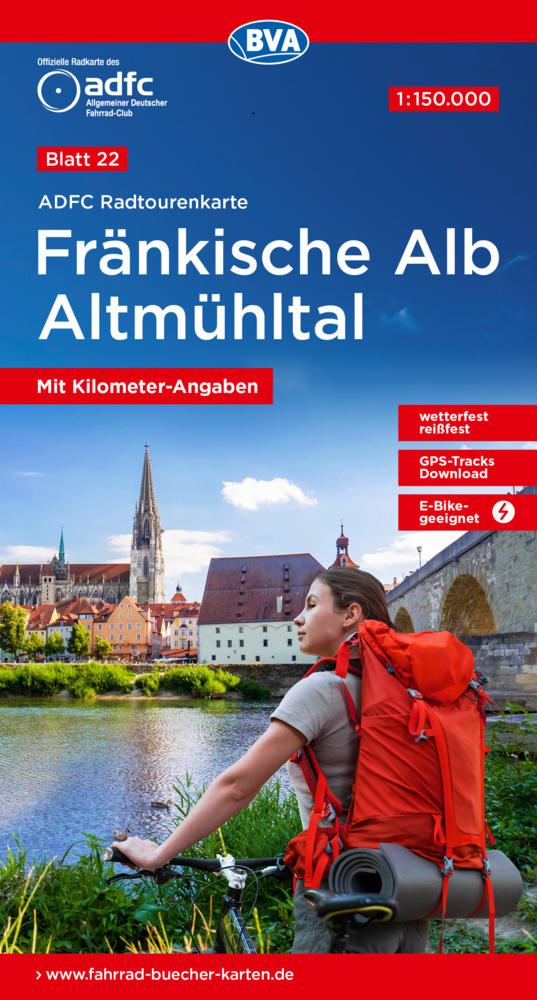 ADFC-Radtourenkarte 22 Fränkische Alb Altmühltal 1:150.000, reiß- und wetterfest, GPS-Tracks Download main product photo