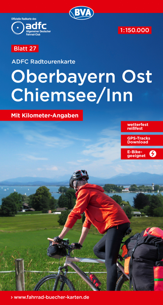 ADFC-Radtourenkarte 27 Oberbayern Ost / Chiemsee / Inn 1:150.000, reiß- und wetterfest, GPS-Tracks Download main product photo