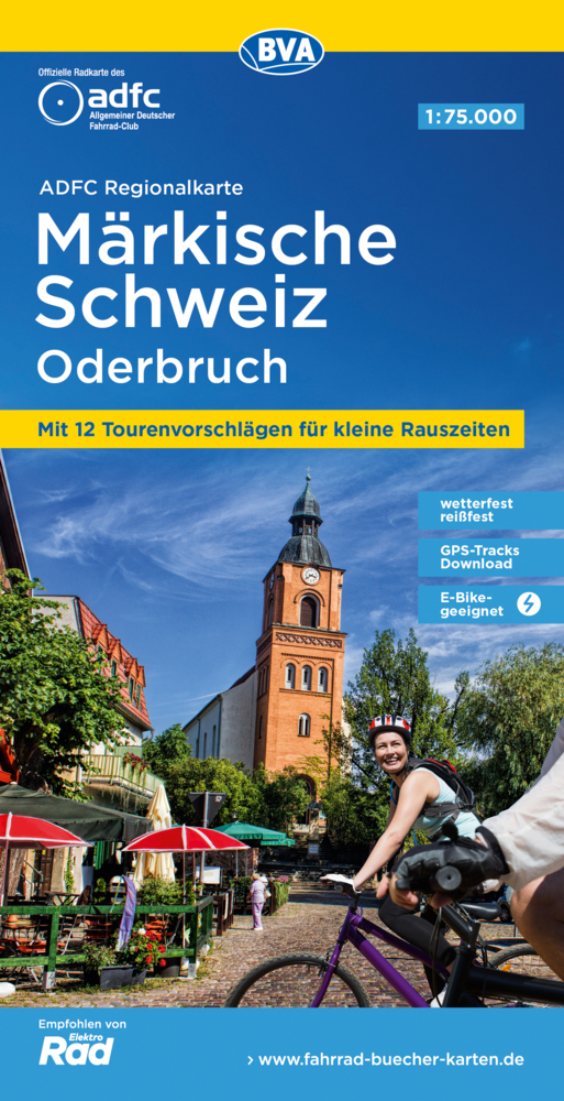 ADFC-Regionalkarte Märkische Schweiz Oderbruch, 1:75.000, mit Tagestourenvorschlägen, reiß- und wetterfest, E-Bike-geeignet, GPS-Tracks Download main product photo
