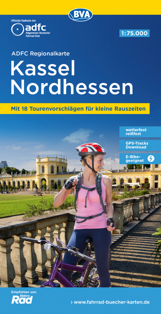 ADFC-Regionalkarte Kassel Nordhessen, 1:75.000, mit Tagestourenvorschlägen, reiß- und wetterfest, E-Bike-geeignet, GPS-Tracks-Download main product photo