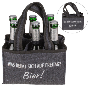 Bier- und Flaschentasche aus Filz mit 6 Fächern, Was reimt sich auf Freitag-Bier