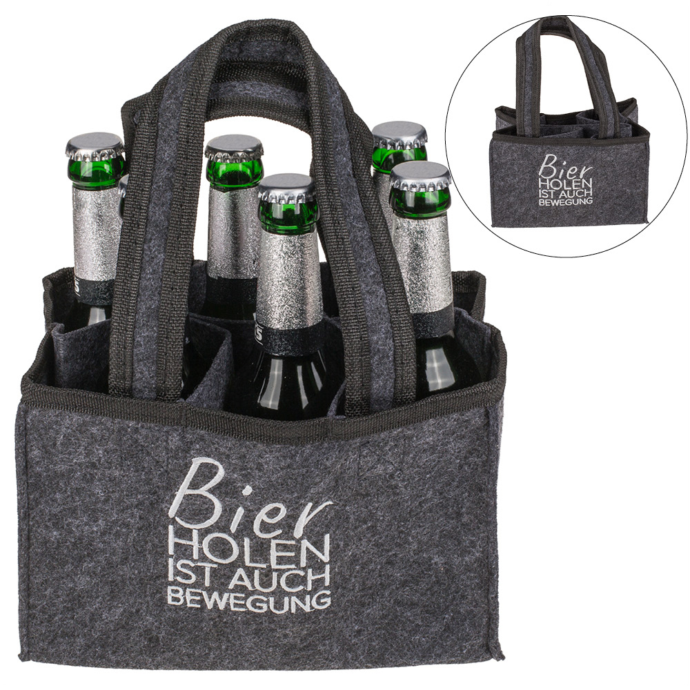 Bier- und Flaschentasche aus Filz mit 6 Fächern, Bier holen ist auch Bewegung main product photo