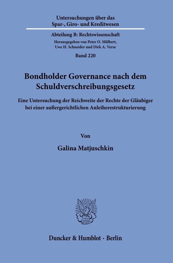 Bondholder Governance nach dem Schuldverschreibungsgesetz. main product photo