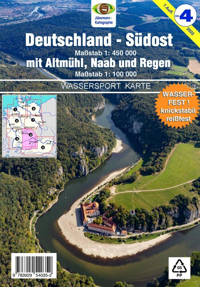 Wassersport-Wanderkarte / Deutschland Südost mit Altmühl, Naab und Regen für Kanu- und Rudersport main product photo
