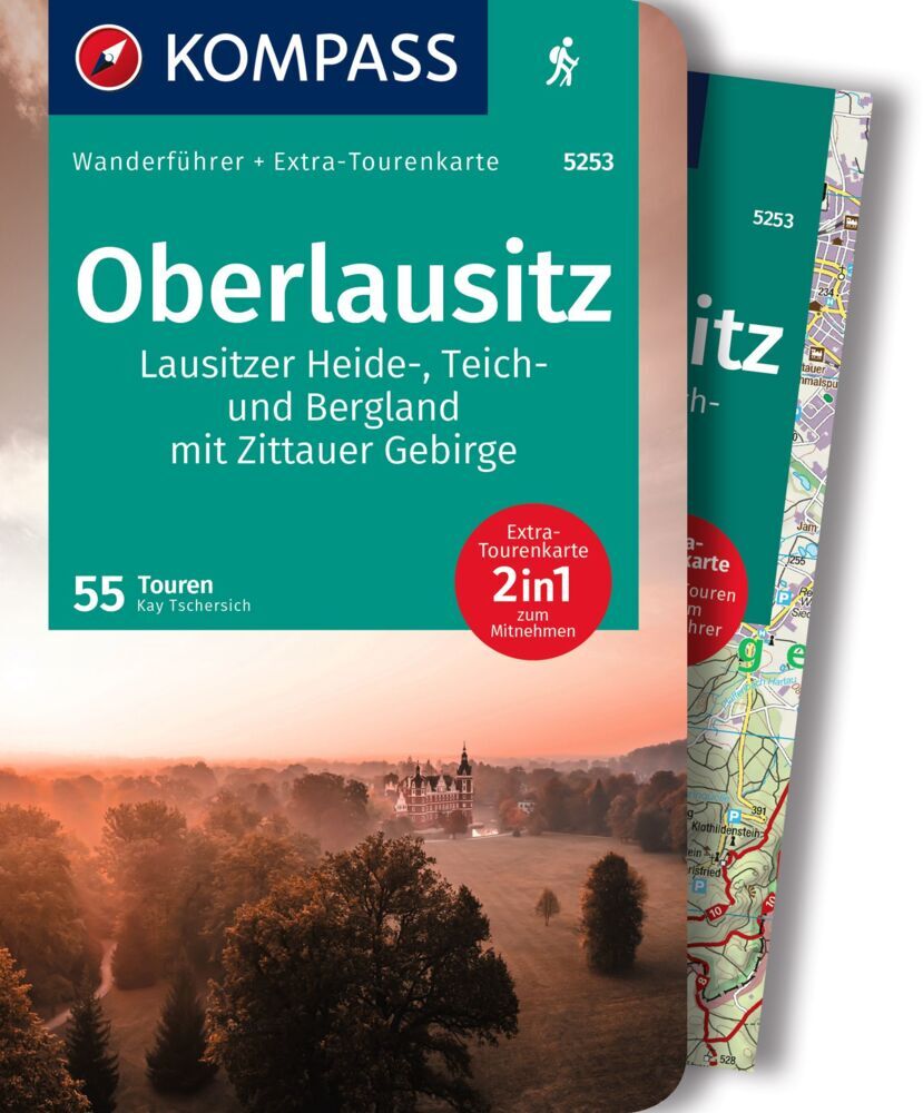 KOMPASS Wanderführer Oberlausitz, Lausitzer Heide-, Teich- und Bergland, mit Zittauer Gebirge, 55 Touren mit Extra-Tourenkarte main product photo