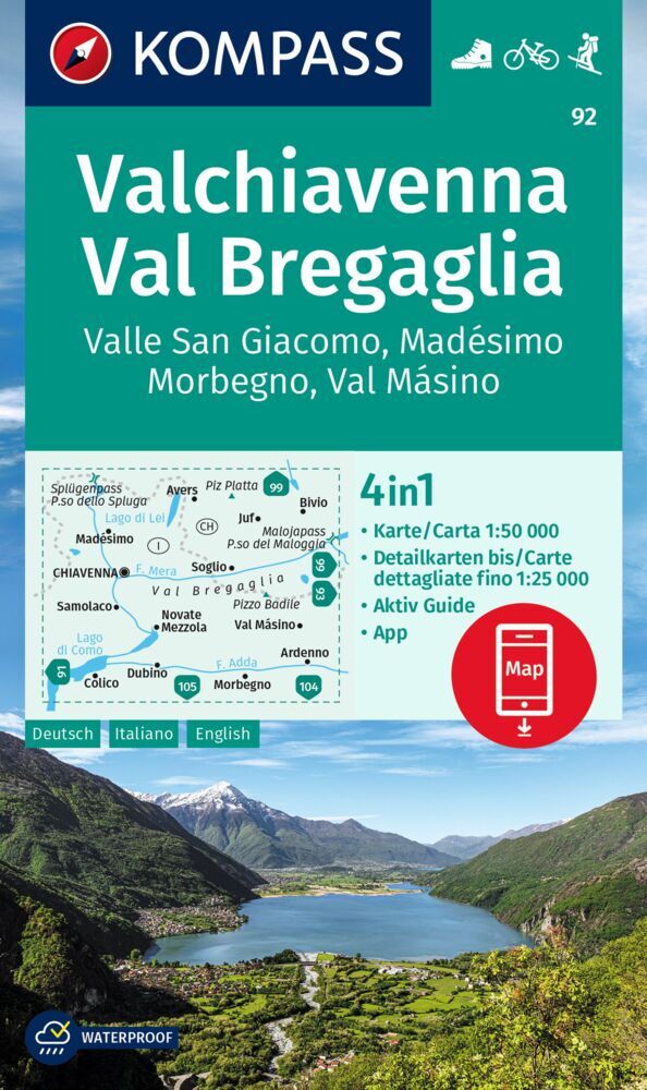 KOMPASS Wanderkarte 92 Chiavenna/Val Bregaglia 1:50.000 main product photo