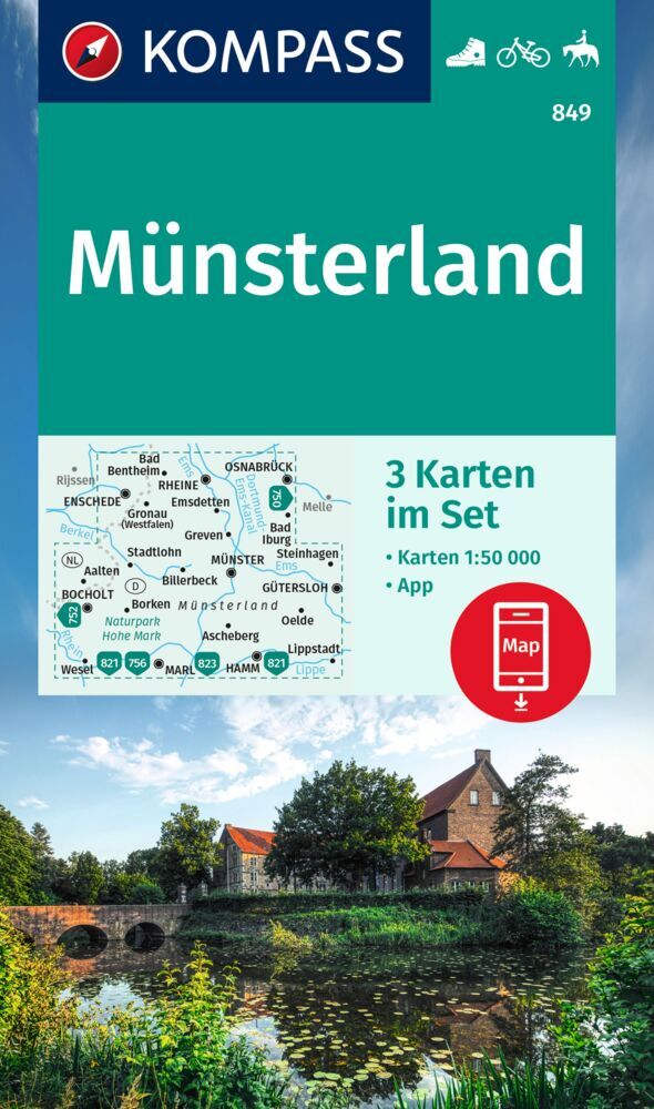 KOMPASS Wanderkarten-Set 849 Münsterland (3 Karten) 1:50.000 main product photo