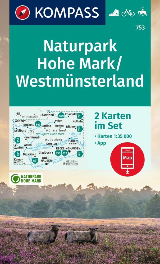 KOMPASS Wanderkarten-Set 753 Naturpark Hohe Mark / Westmünsterland (2 Karten) 1:35.000 main product photo