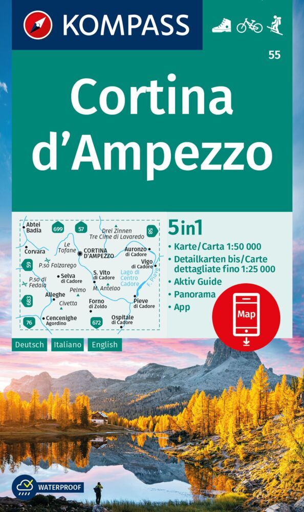 KOMPASS Wanderkarte 55 Cortina d'Ampezzo 1:50.000 main product photo