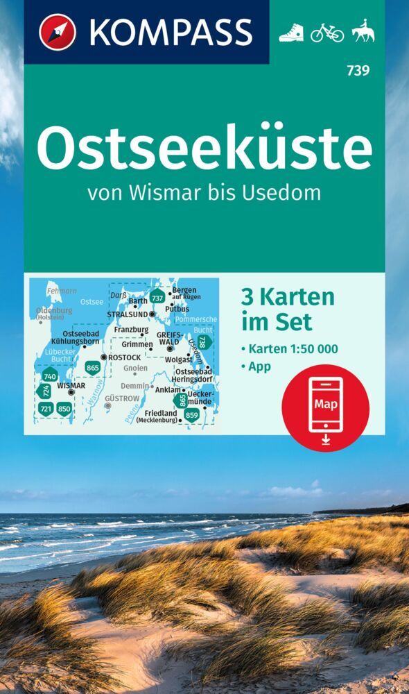 KOMPASS Wanderkarten-Set 739 Ostseeküste von Wismar bis Usedom (3 Karten) 1:50.000 main product photo