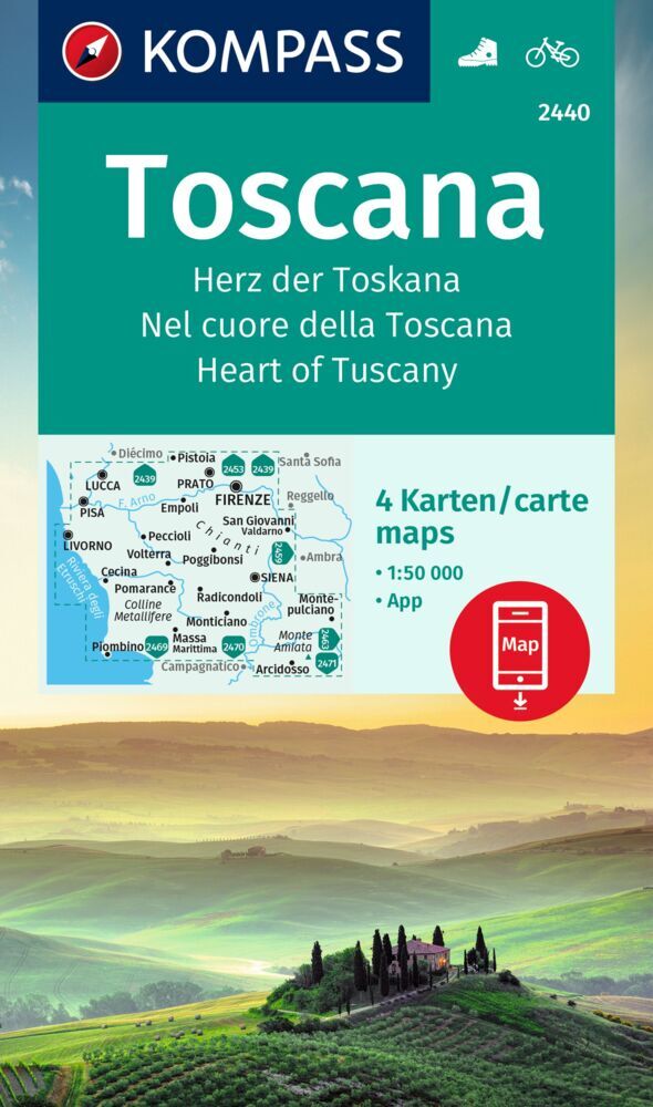 KOMPASS Wanderkarten-Set 2440 Toscana, Herz der Toskana, Nel cuore della Toscana, Heart of Tuscany (4 Karten) 1:50.000 main product photo