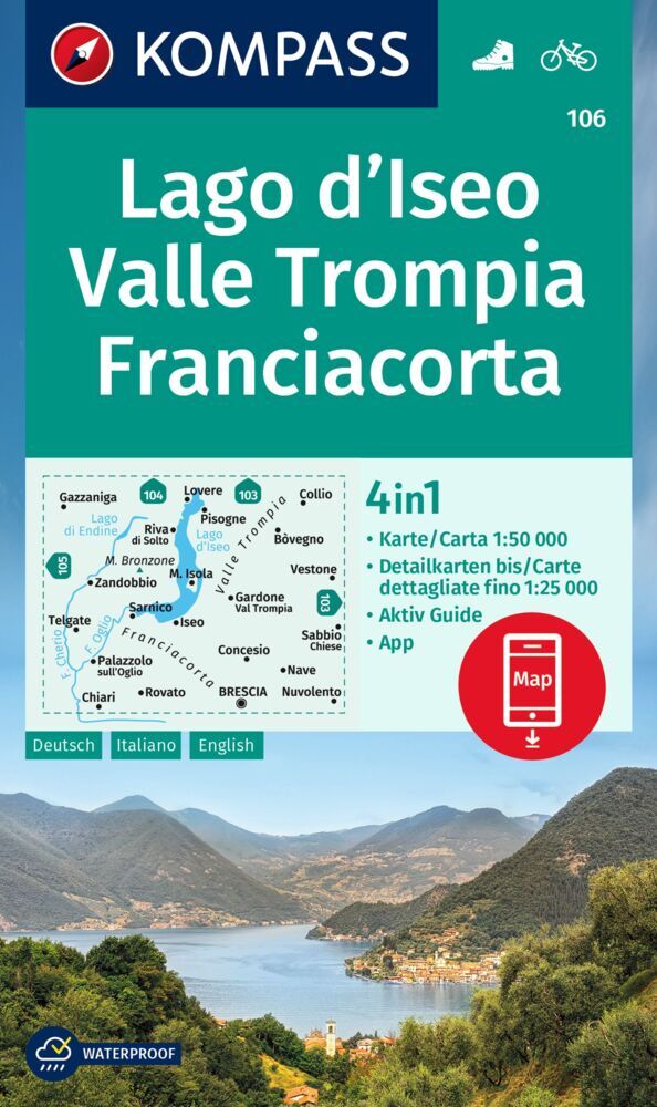 KOMPASS Wanderkarte 106 Lago d'Iseo, Valle Trompia, Franciacorta 1:50.000 main product photo