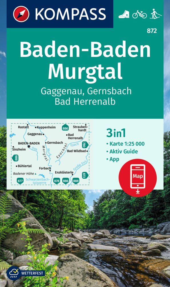 KOMPASS Wanderkarte 872 Baden-Baden, Murgtal, Gaggenau, Gernsbach, Bad Herrenalb 1:25.000 main product photo
