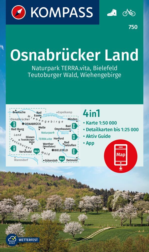 KOMPASS Wanderkarte 750 Osnabrücker Land, NP TERRA.vita, Bielefeld, Teutoburger Wald, Wiehengeb. 1:50.000 main product photo