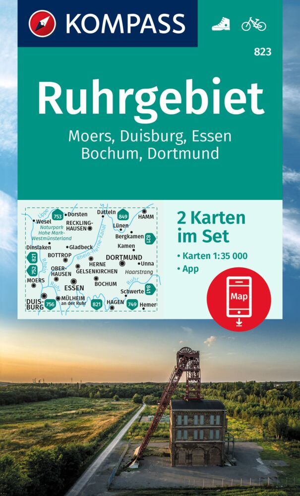 KOMPASS Wanderkarten-Set 823 Ruhrgebiet (2 Karten) 1:35.000 main product photo