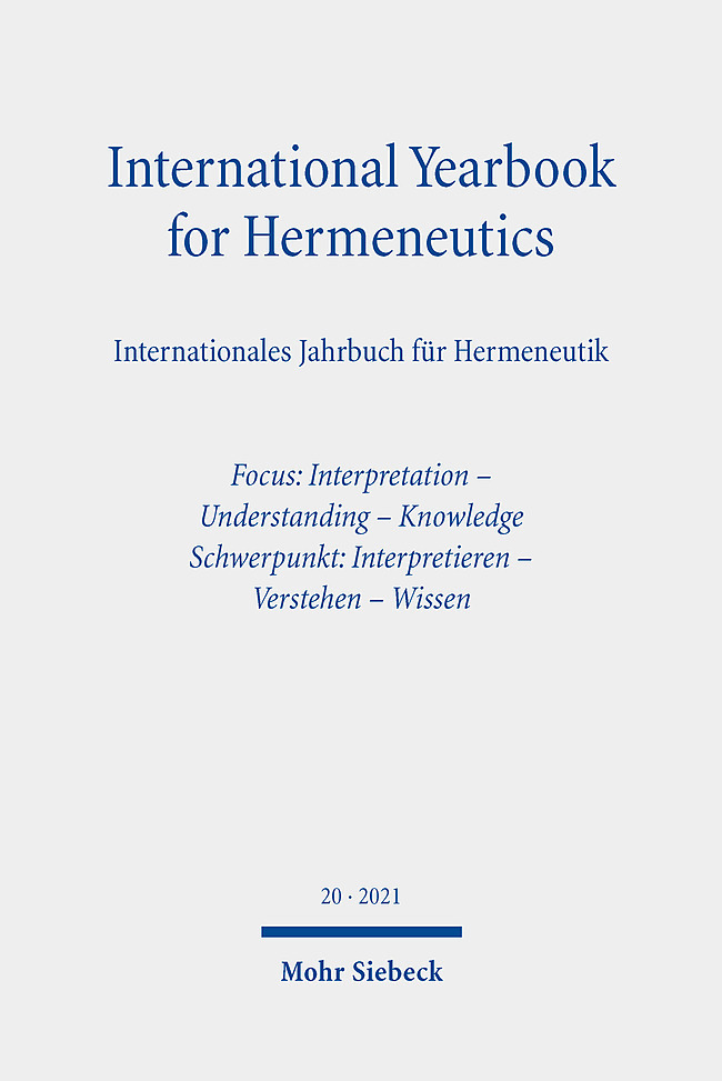 International Yearbook for Hermeneutics / Internationales Jahrbuch für Hermeneutik main product photo