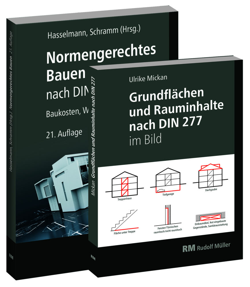 Buchpaket: Normengerechtes Bauen nach DIN 276/DIN 277 & Grundflächen und Rauminhalte nach DIN 277 im Bild main product photo