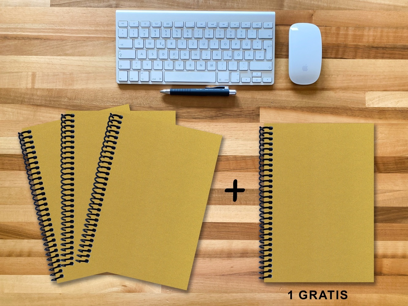 A 4 Notizbuch - Set, 3+1 gratis, Luxury 80 Seiten GOLD GMUND SHIMMER, punktiert 20x20mm main product photo