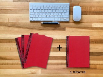 A 5 Notizbuch - Set, 3+1 gratis, Luxury 80 Seiten ROT JUPITER GLITTER-OPTIK, kariert 10x10mm