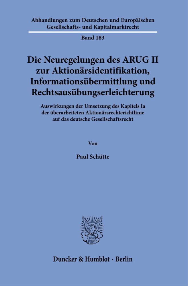 Die Neuregelungen des ARUG II zur Aktionärsidentifikation, Informationsübermittlung und Rechtsausübungserleichterung. main product photo
