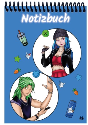 A 4 Notizblock Manga Quinn und Enora, blau, liniert