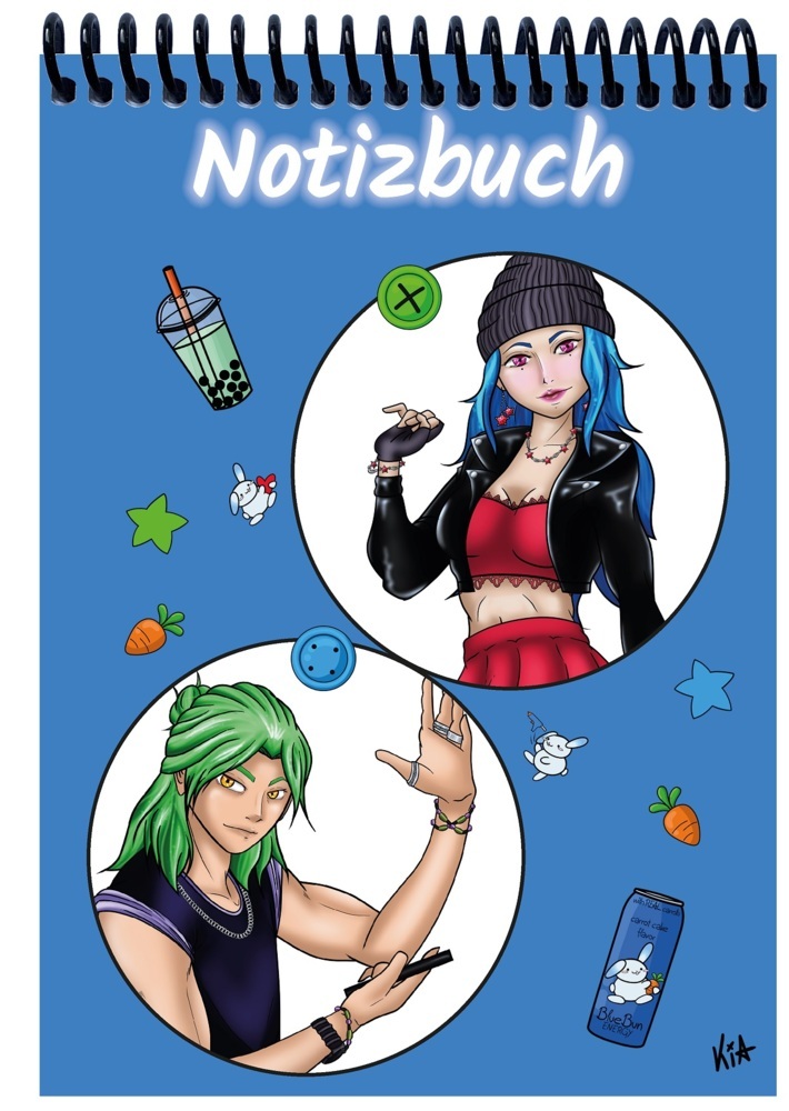 A 4 Notizblock Manga Quinn und Enora, blau, kariert main product photo
