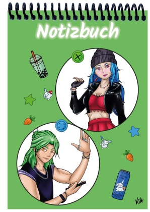 A 4 Notizblock Manga Quinn und Enora, grün, blanko