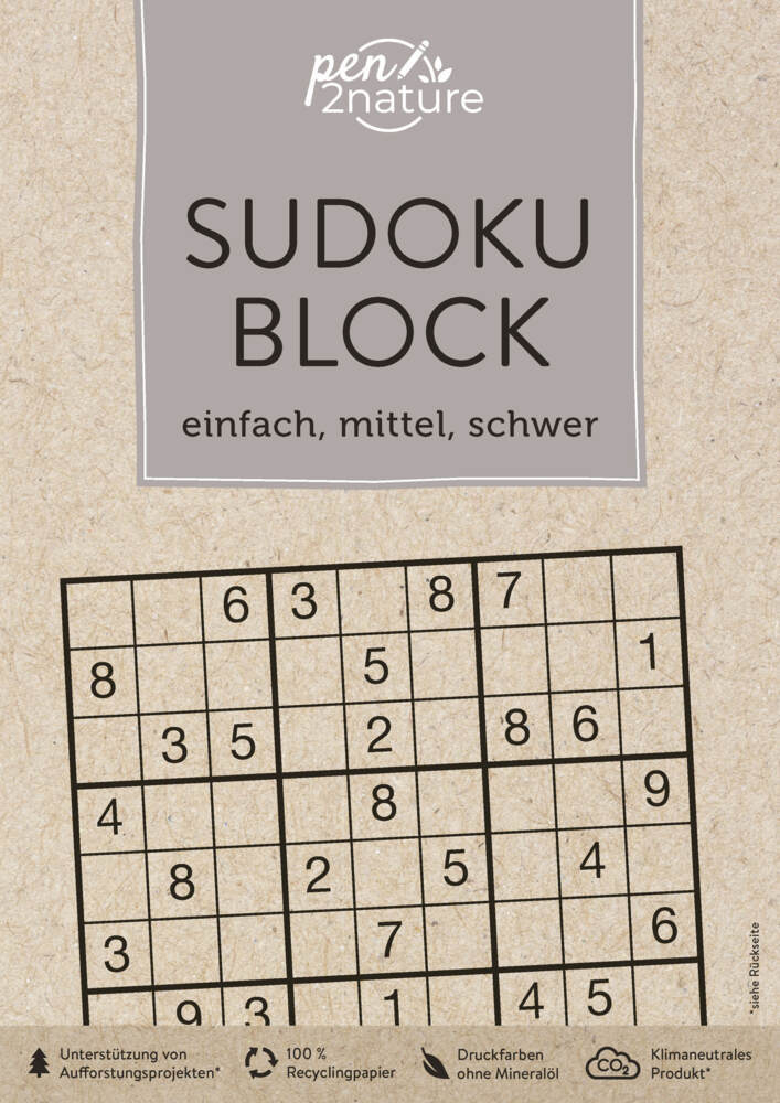 Sudoku-Block: einfach, mittel, schwer. 192 Sudokus in 3 Schwierigkeitsstufen main product photo