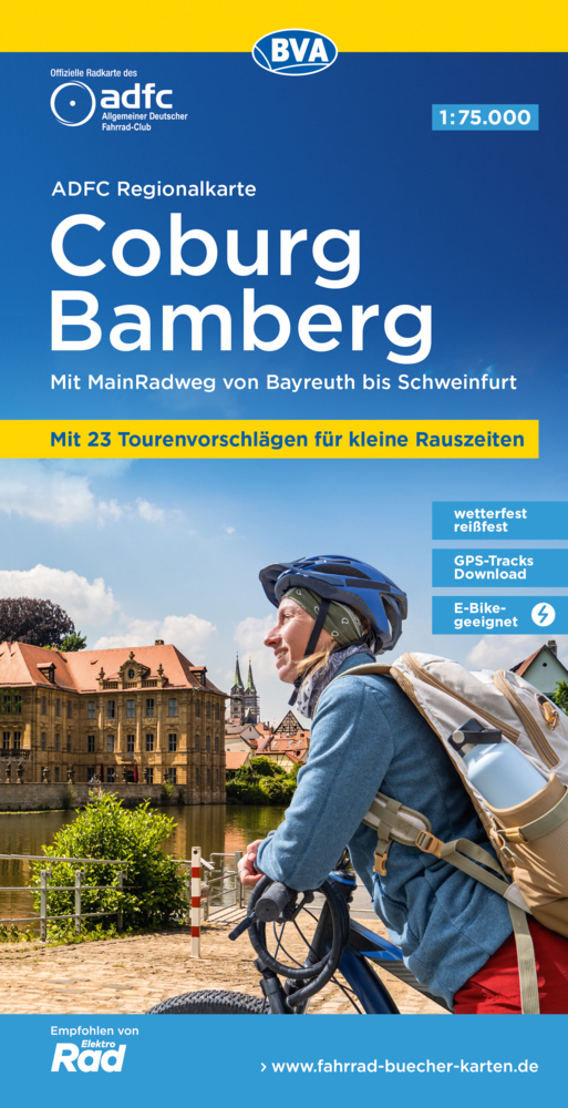 ADFC-Regionalkarte Coburg Bamberg, 1:75.000, mit Tagestourenvorschlägen, reiß- und wetterfest, E-Bike-geeignet, GPS-Tracks Download main product photo