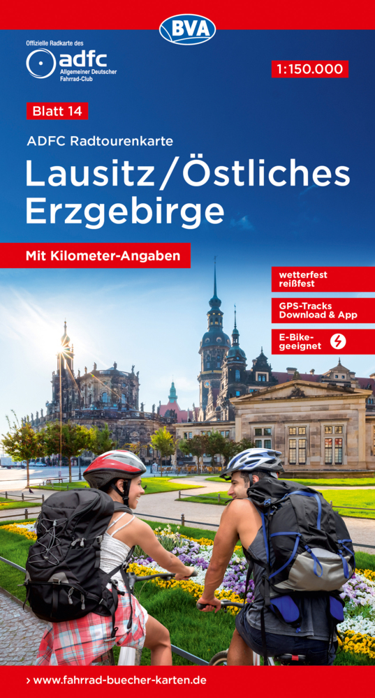 ADFC-Radtourenkarte 14 Lausitz /Östliches Erzgebirge 1:150.000, reiß- und wetterfest, E-Bike geeignet, GPS-Tracks Download, mit Bett+Bike Symbolen, mit Kilometer-Angaben main product photo