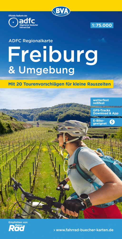 ADFC-Regionalkarte Freiburg und Umgebung 1:75.000, reiß- und wetterfest, GPS-Tracks Download main product photo